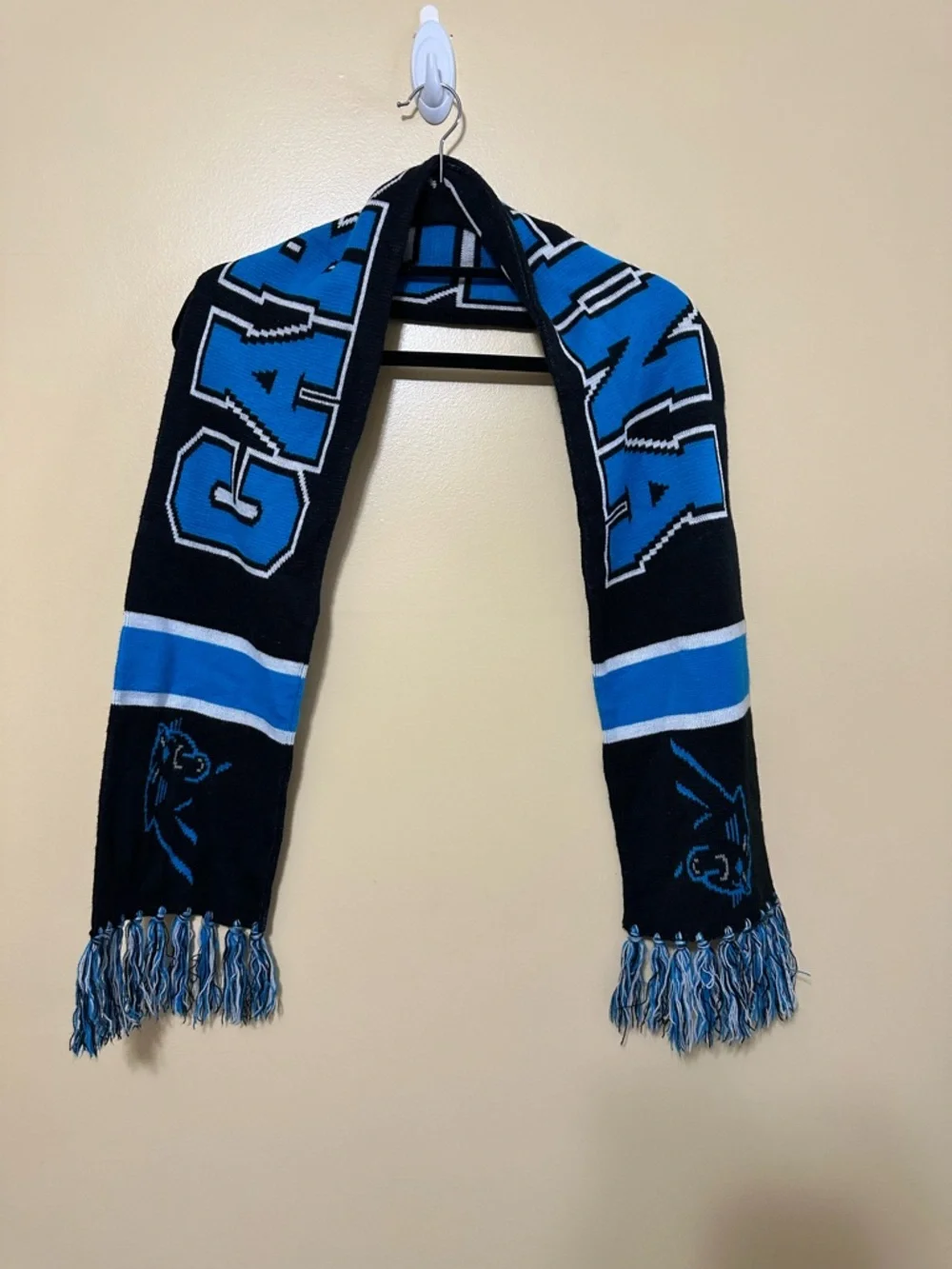 Carolina Panthers Reversible Knit Fringe Scarf Unisex OS Black/Blue